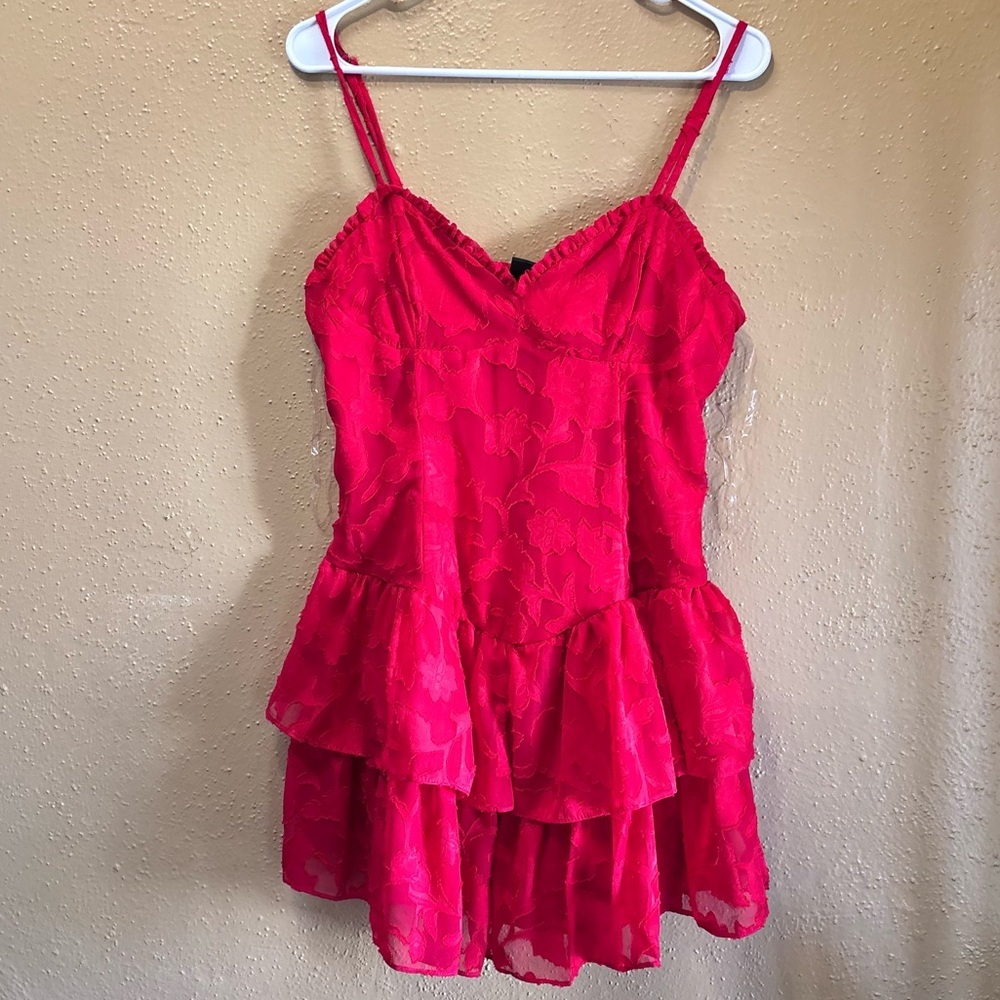 Wild Fable Red Floral Burnout Ruffle Tiered Mini Dress Smocked Back Medium